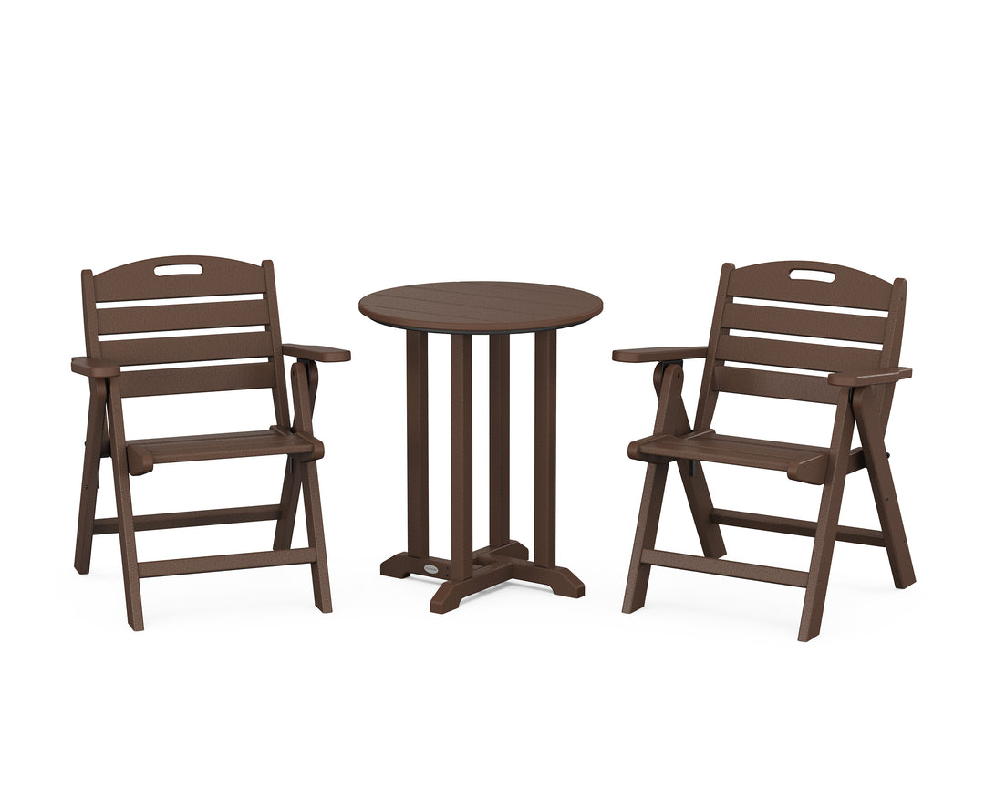 POLYWOOD® Nautical Folding Lowback Chair 3-Piece Round Bistro Dining Set