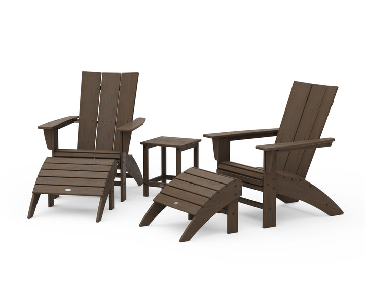 POLYWOOD® Modern Curveback Adirondack Chair 5-Piece Set with Ottomans and 18" Side Table