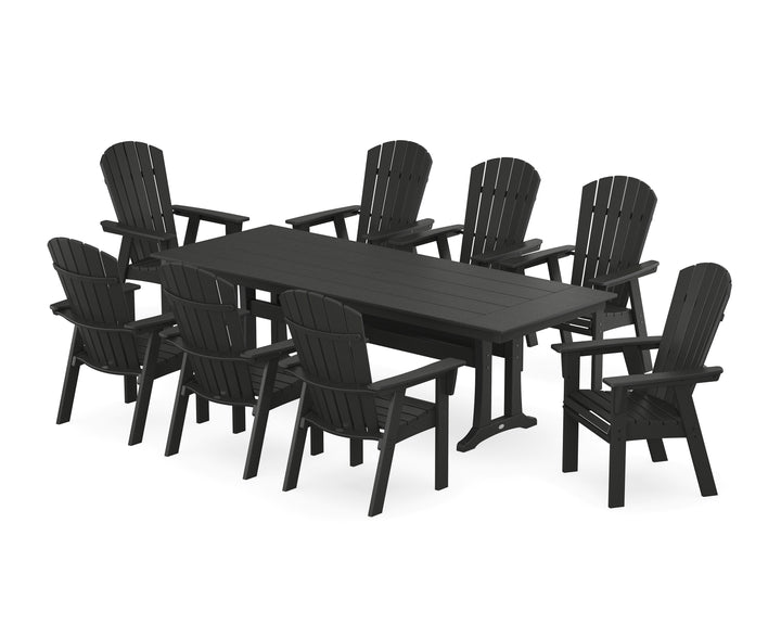 POLYWOOD® Nautical 9-Piece Curveback Adirondack Farmhouse Dining Set with Trestle Legs