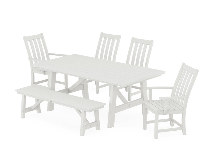 POLYWOOD® Vineyard 6-Piece Rustic Farmhouse Dining Set With Bench