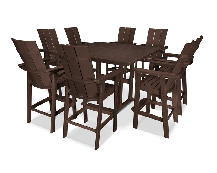 POLYWOOD® Modern Curveback Adirondack 9-Piece Farmhouse Trestle Bar Set