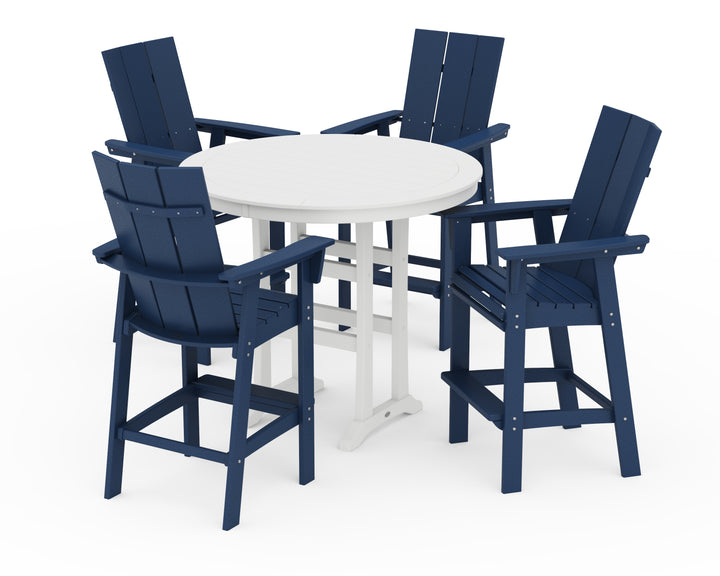 POLYWOOD® Modern Curveback Adirondack 5-Piece Nautical Trestle Bar Set