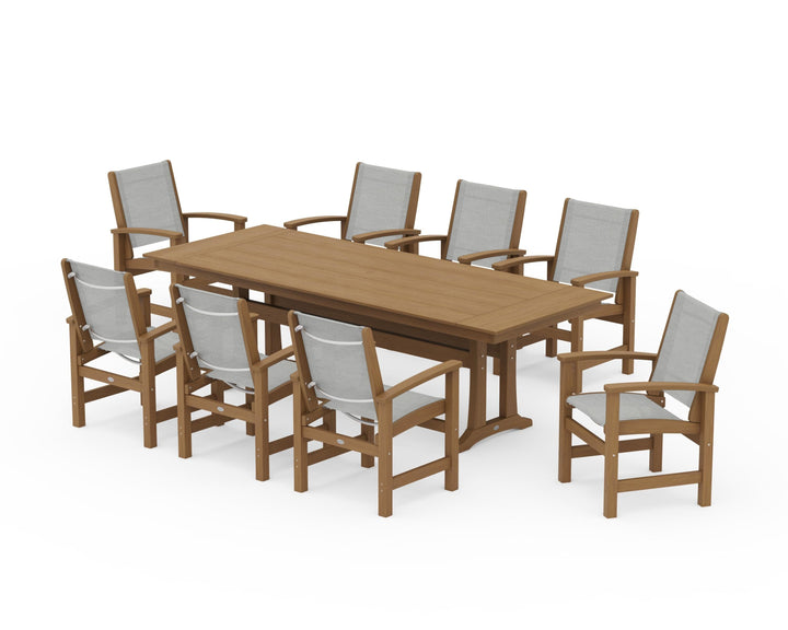 POLYWOOD® Coastal 9-Piece Farmhouse Dining Set with Trestle Legs