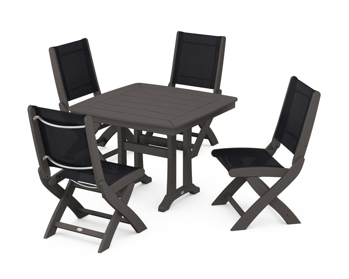 POLYWOOD® Coastal Folding Side Chair 5-Piece Dining Set with Trestle Legs