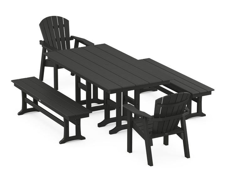 POLYWOOD® Seashell 5-Piece Farmhouse Dining Set with Benches