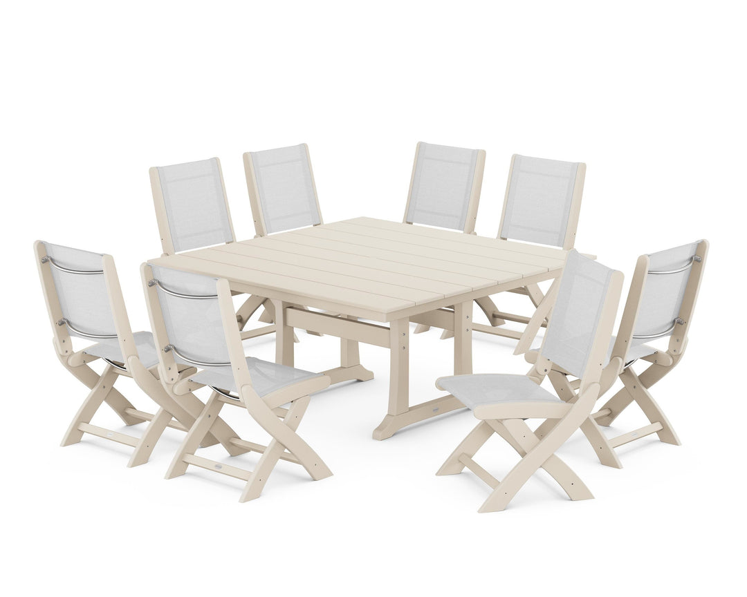 POLYWOOD® Coastal Folding Side Chair 9-Piece Farmhouse Dining Set