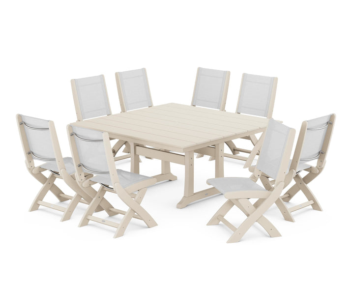POLYWOOD® Coastal Folding Side Chair 9-Piece Farmhouse Dining Set