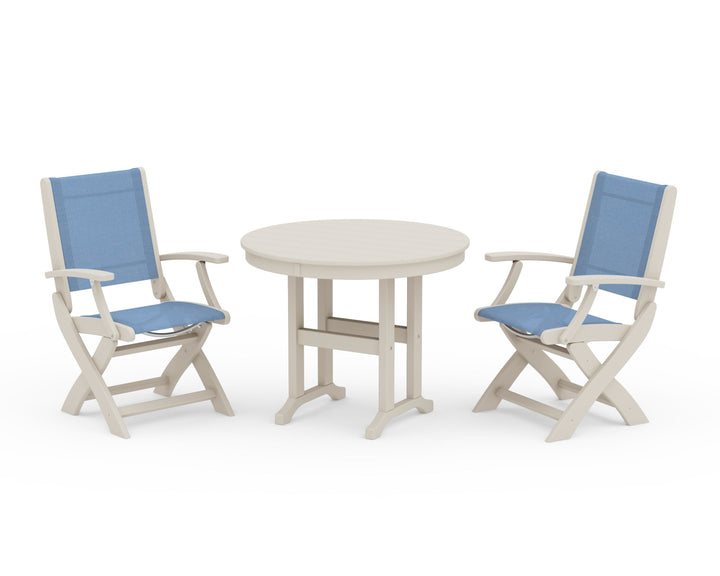 POLYWOOD® Coastal Folding Chair 3-Piece Round Dining Set