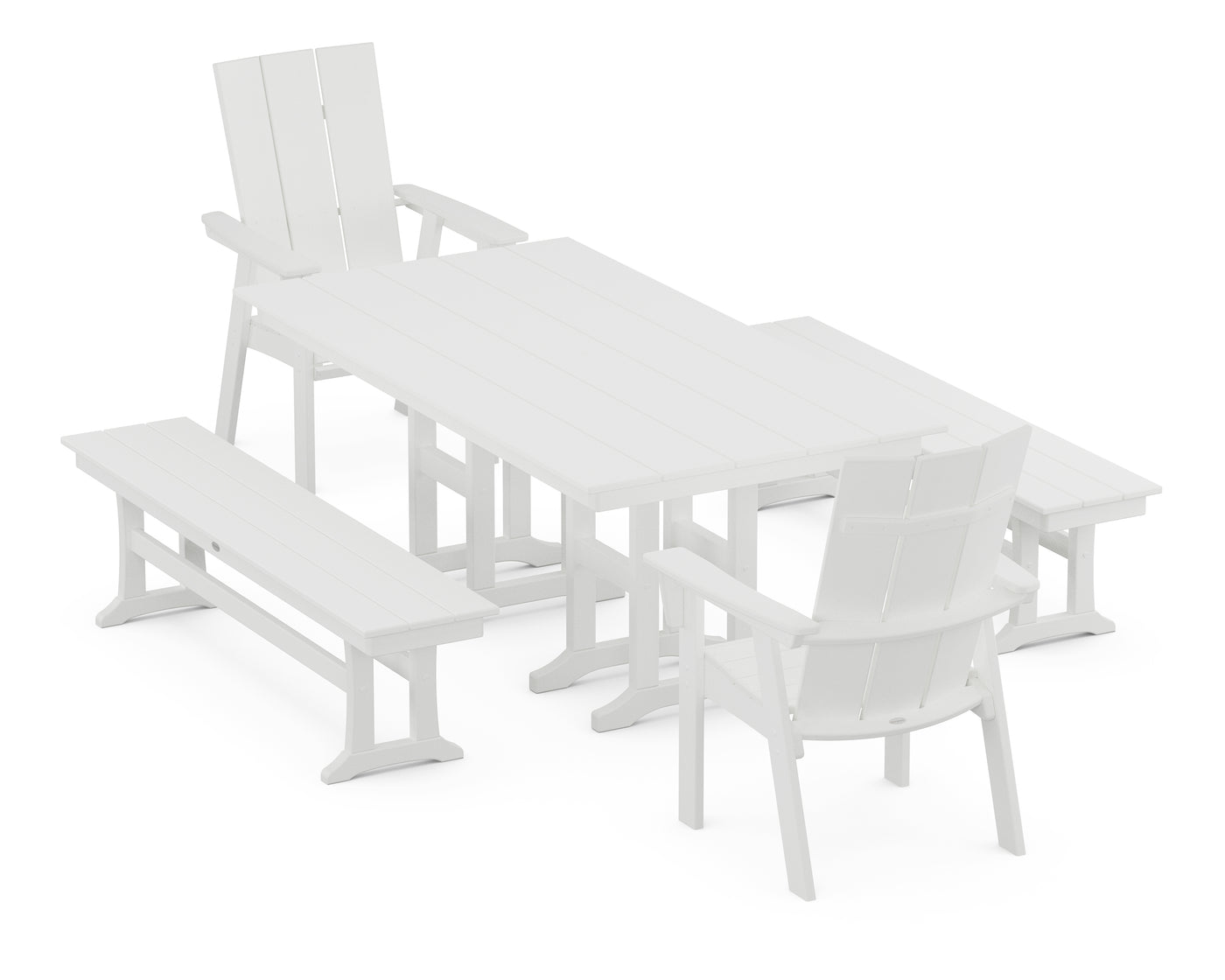 Modern Curveback Adirondack 5-Piece Farmhouse Dining Set with Benches