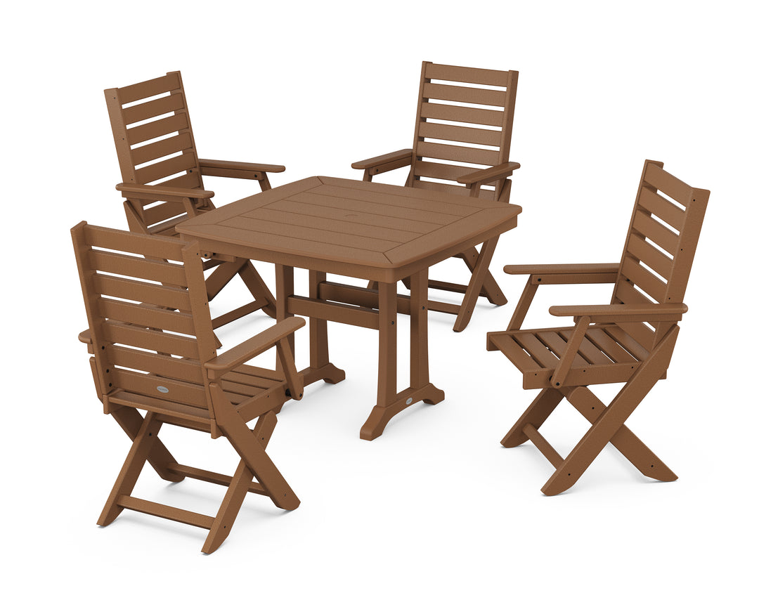 POLYWOOD® Captain Folding Chair 5-Piece Dining Set with Trestle Legs