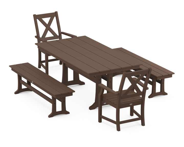 POLYWOOD® Braxton 5-Piece Farmhouse Dining Set With Trestle Legs