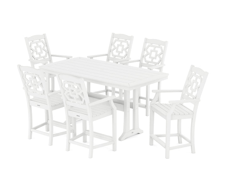 Martha Stewart by POLYWOOD® Chinoiserie Arm Chair 7-Piece Counter Set with Trestle Legs