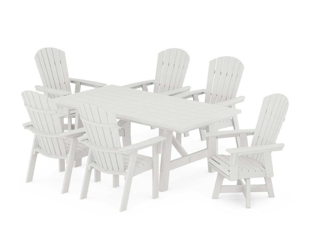 POLYWOOD® Nautical Curveback Adirondack Swivel Chair 7-Piece Rustic Farmhouse Dining Set
