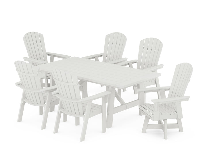 POLYWOOD® Nautical Curveback Adirondack Swivel Chair 7-Piece Rustic Farmhouse Dining Set