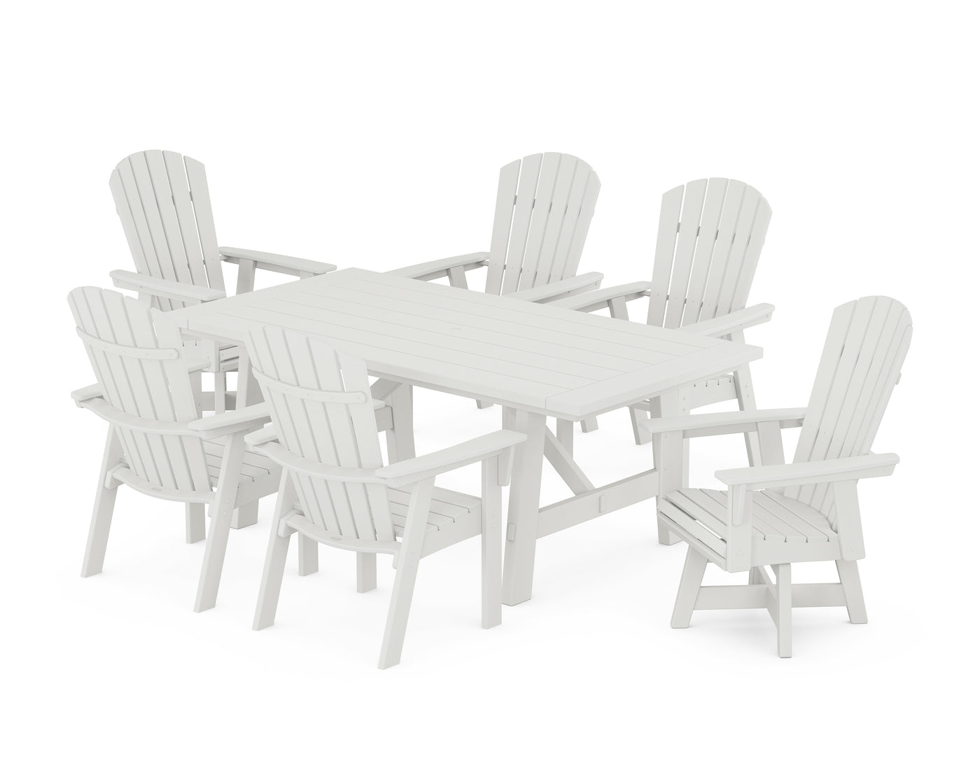 Nautical Curveback Adirondack Swivel Chair 7-Piece Rustic Farmhouse Dining Set