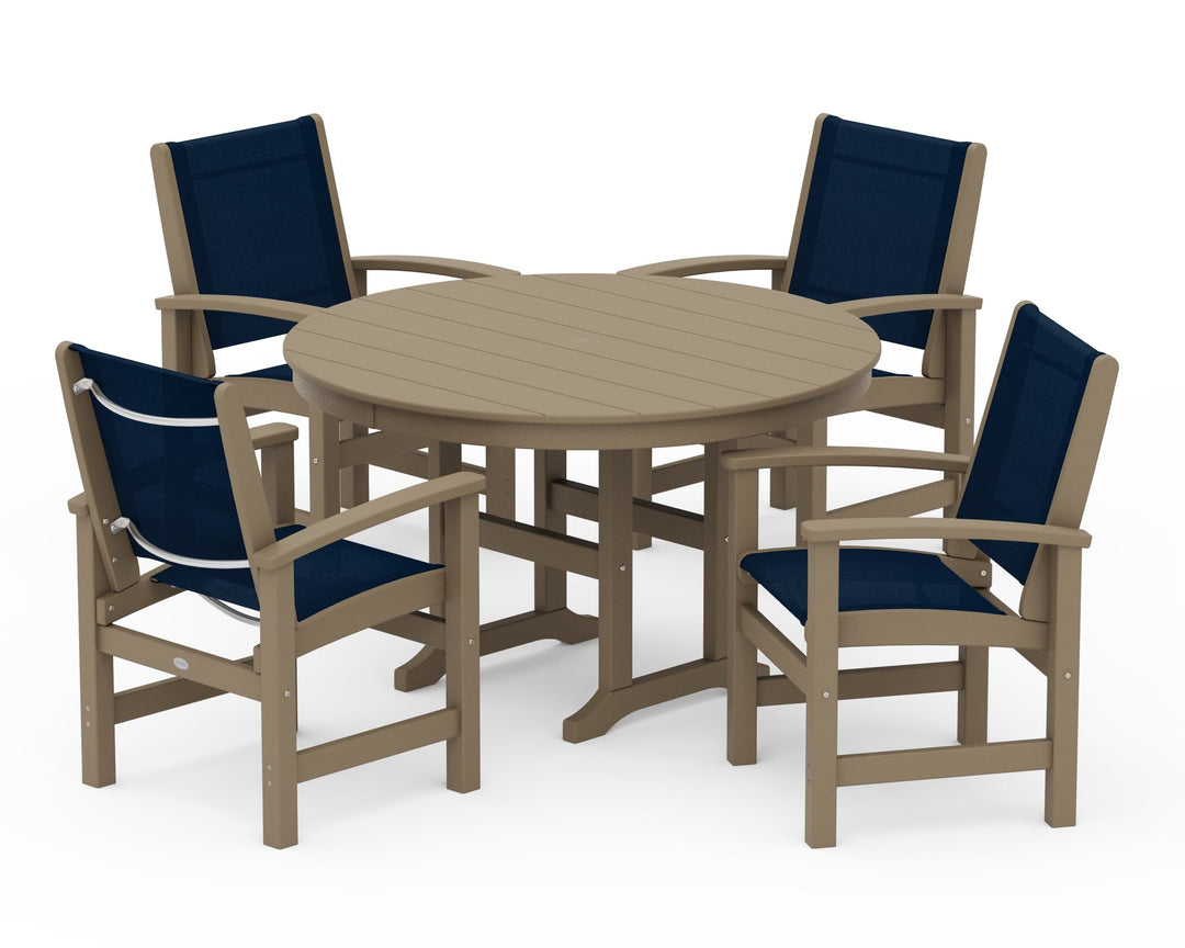 POLYWOOD® Coastal 5-Piece Round Farmhouse Dining Set