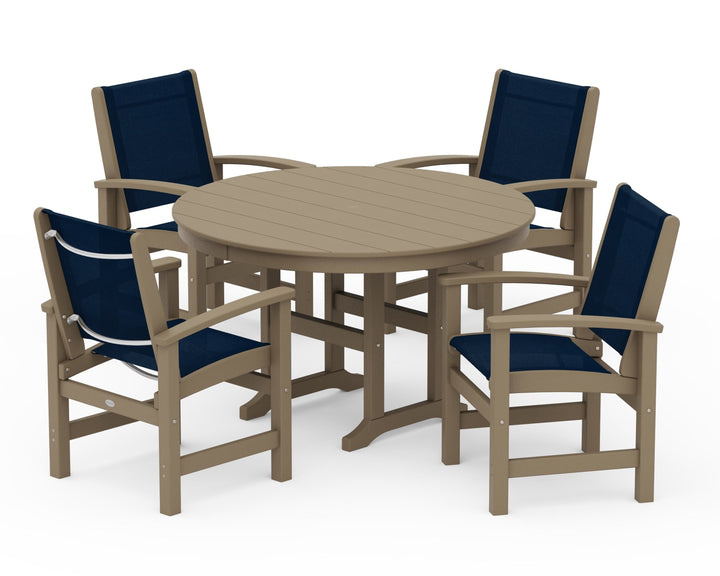 POLYWOOD® Coastal 5-Piece Round Farmhouse Dining Set