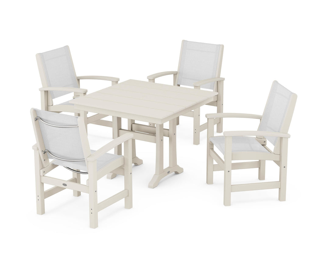 POLYWOOD® Coastal 5-Piece Farmhouse Dining Set With Trestle Legs