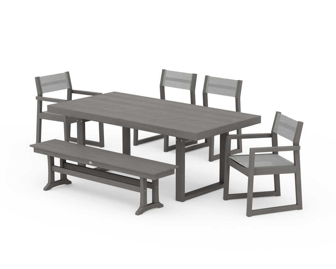 POLYWOOD® EDGE Sling 6-Piece Dining Set with Bench
