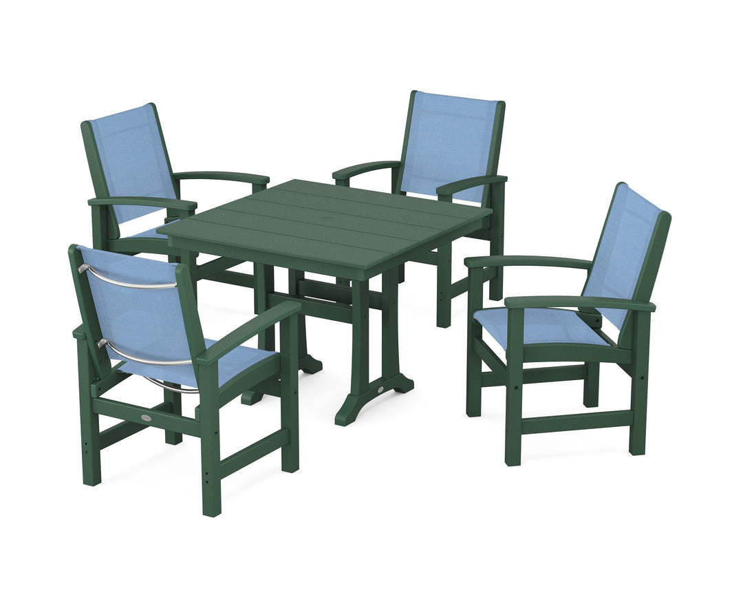 POLYWOOD® Coastal 5-Piece Farmhouse Dining Set With Trestle Legs