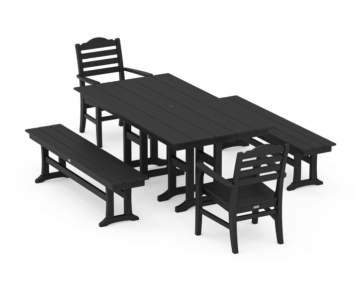 POLYWOOD® Savannah 5-Piece Farmhouse Dining Set with Benches
