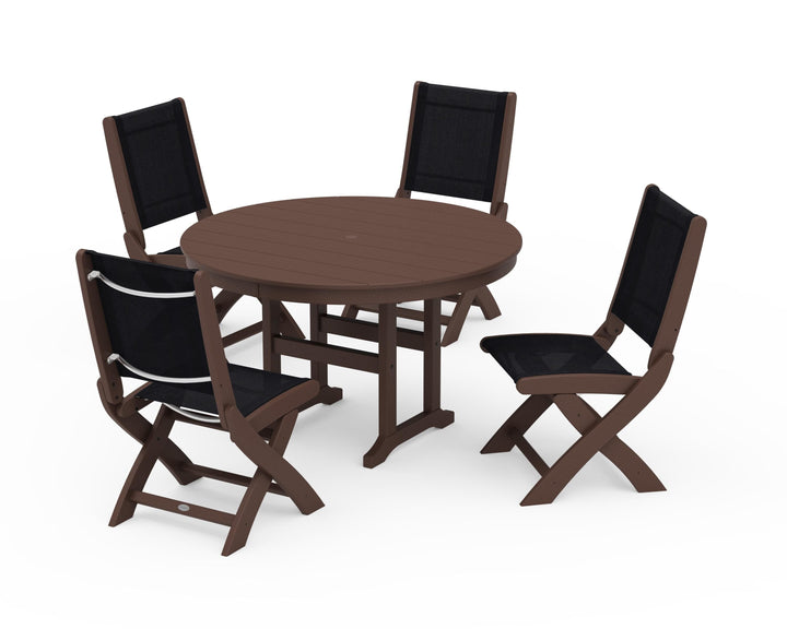POLYWOOD® Coastal Folding Side Chair 5-Piece Round Dining Set
