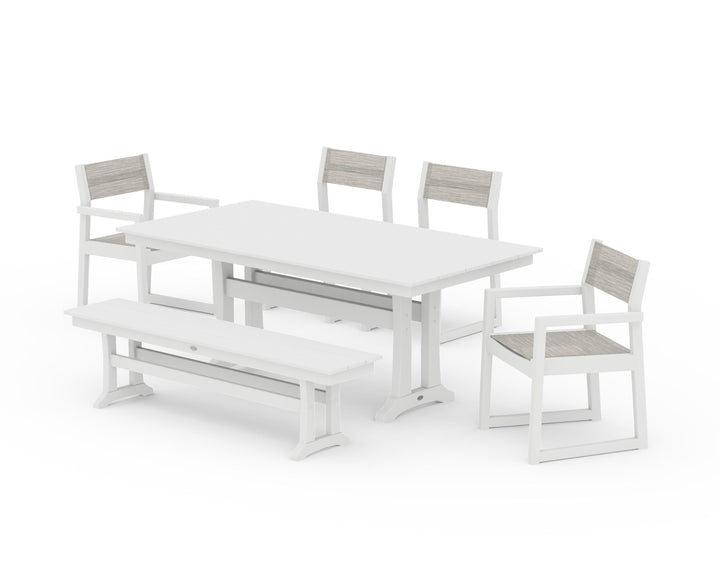 POLYWOOD® EDGE Sling 6-Piece Farmhouse Dining Set With Trestle Legs