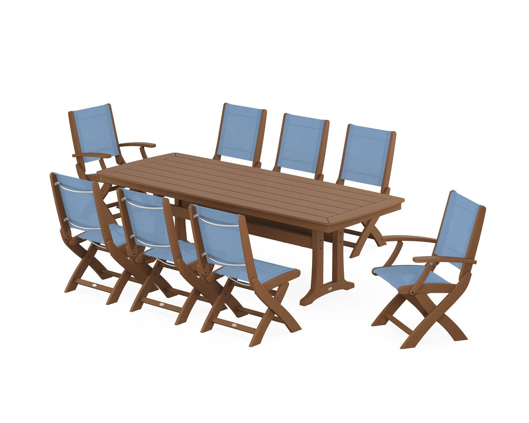 POLYWOOD® Coastal Folding 9-Piece Dining Set with Trestle Legs