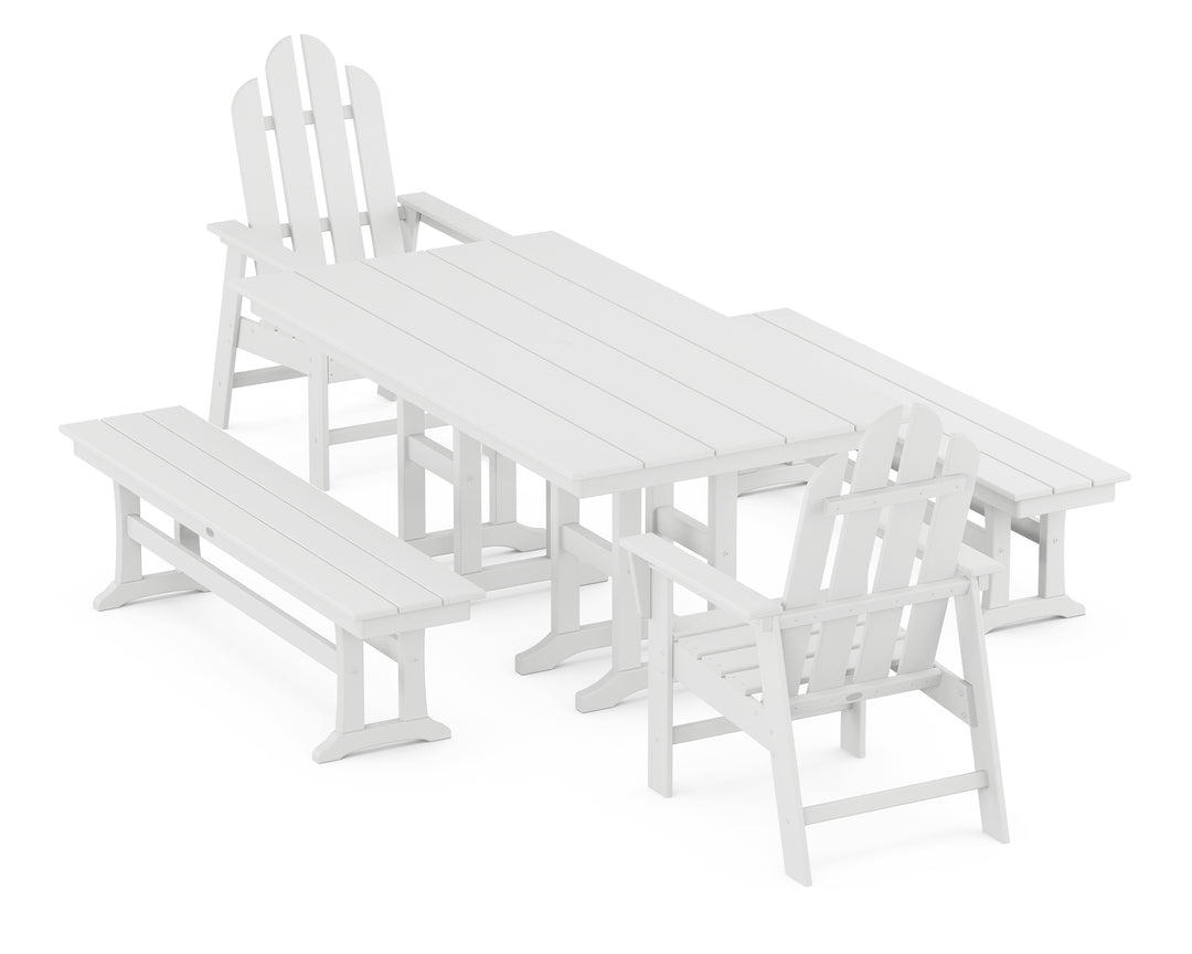 POLYWOOD® Long Island 5-Piece Farmhouse Dining Set with Benches