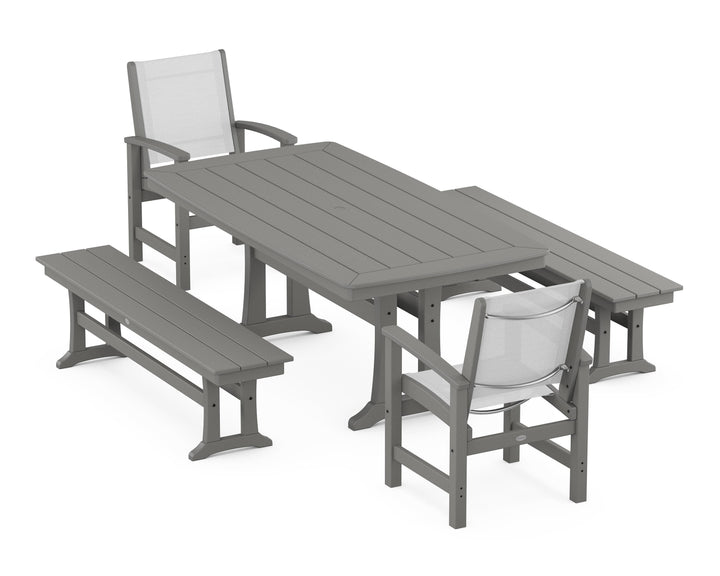POLYWOOD® Coastal 5-Piece Dining Set with Trestle Legs and Benches