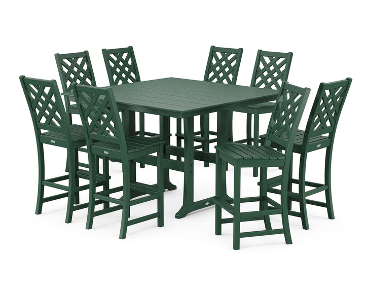 Country Living Wovendale Side Chair 9-Piece Square Farmhouse Bar Set with Trestle Legs