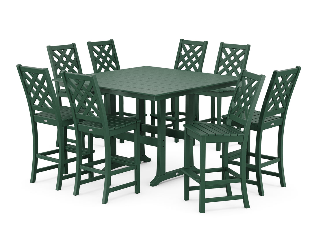 Country Living Wovendale Side Chair 9-Piece Square Farmhouse Bar Set with Trestle Legs