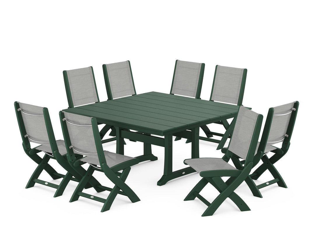 POLYWOOD® Coastal Folding Side Chair 9-Piece Farmhouse Dining Set
