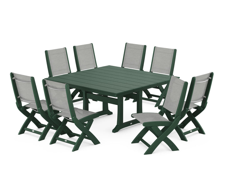 POLYWOOD® Coastal Folding Side Chair 9-Piece Farmhouse Dining Set