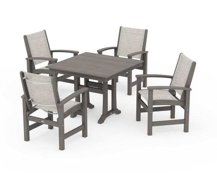 POLYWOOD® Coastal 5-Piece Farmhouse Dining Set With Trestle Legs