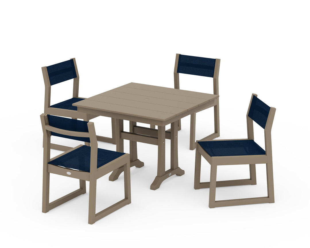 POLYWOOD® EDGE Sling 5-Piece Farmhouse Trestle Side Chair Dining Set