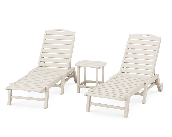 POLYWOOD® Nautical 3-Piece Chaise Lounge with Wheels Set with South Beach 18" Side Table
