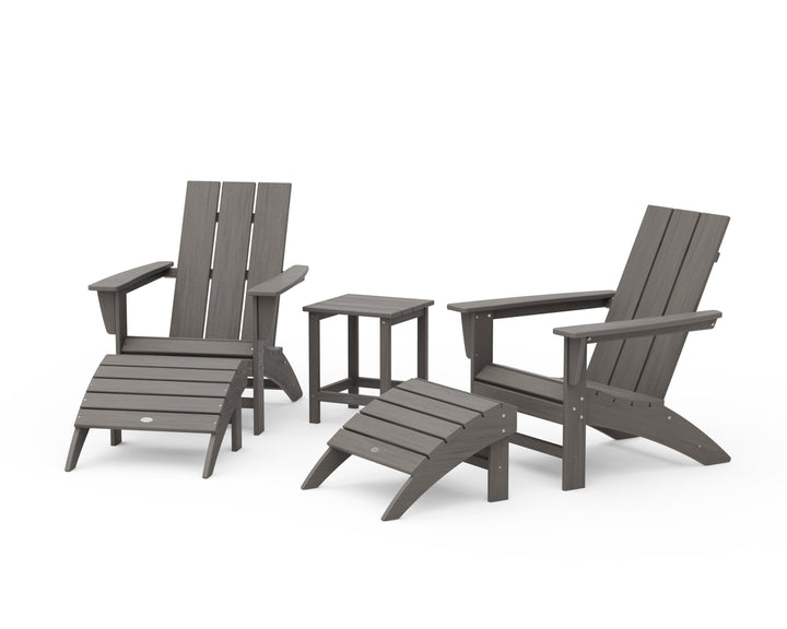 POLYWOOD® Modern Adirondack Chair 5-Piece Set with Ottomans and 18" Side Table