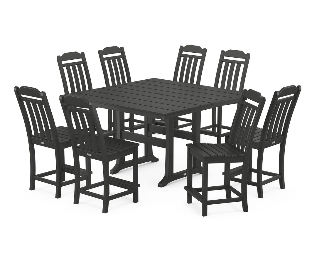 Country Living Cottage 9-Piece Square Farmhouse Side Chair Counter Set with Trestle Legs
