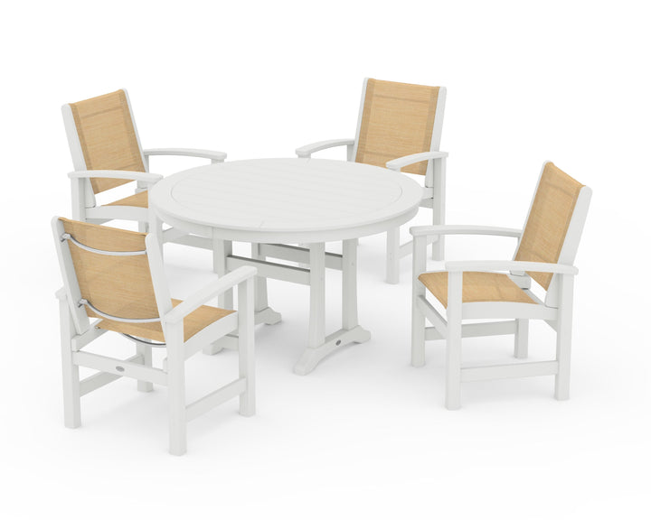 POLYWOOD® Coastal 5-Piece Round Dining Set with Trestle Legs