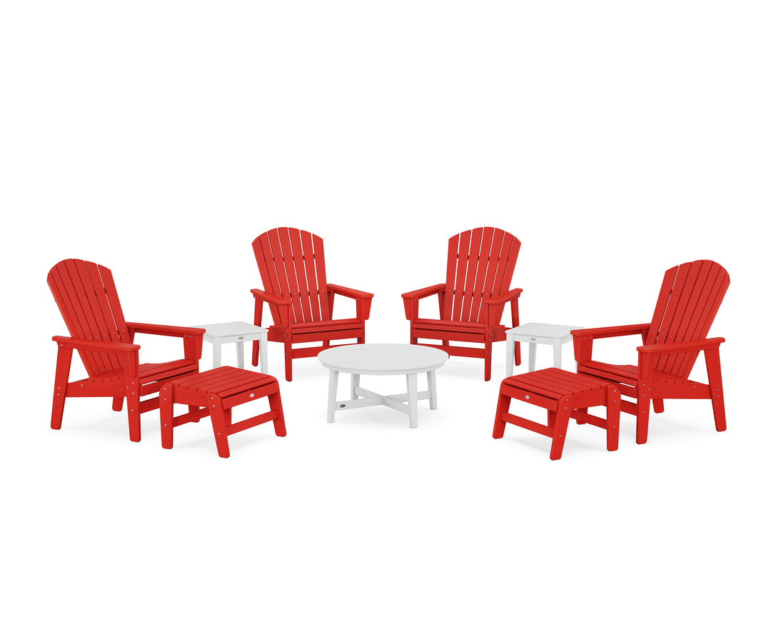 POLYWOOD® Nautical Grand Upright Adirondack 9-Piece Conversation Set
