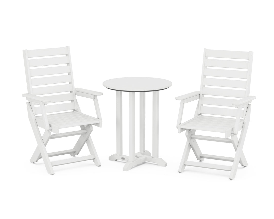 POLYWOOD® Captain Folding Chair 3-Piece Round Bistro Dining Set