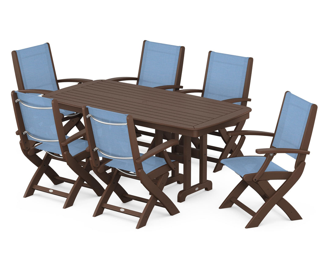 POLYWOOD® Coastal Folding Arm Chair 7-Piece Dining Set