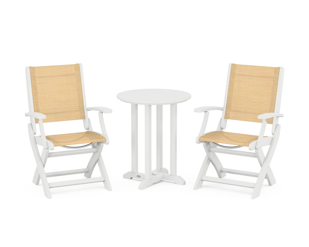 POLYWOOD® Coastal Folding 3-Piece Round Bistro Dining Set