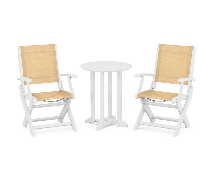 POLYWOOD® Coastal Folding 3-Piece Round Bistro Dining Set