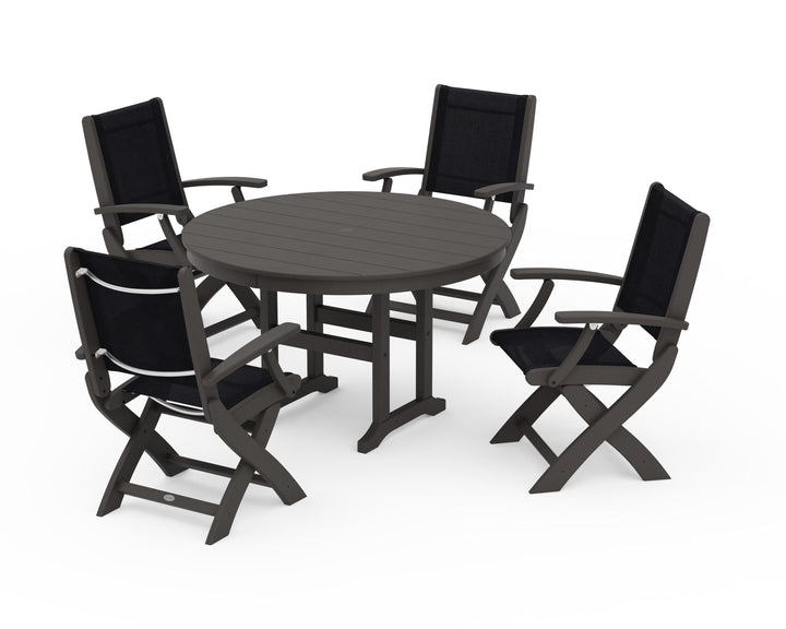 POLYWOOD® Coastal Folding Chair 5-Piece Round Dining Set
