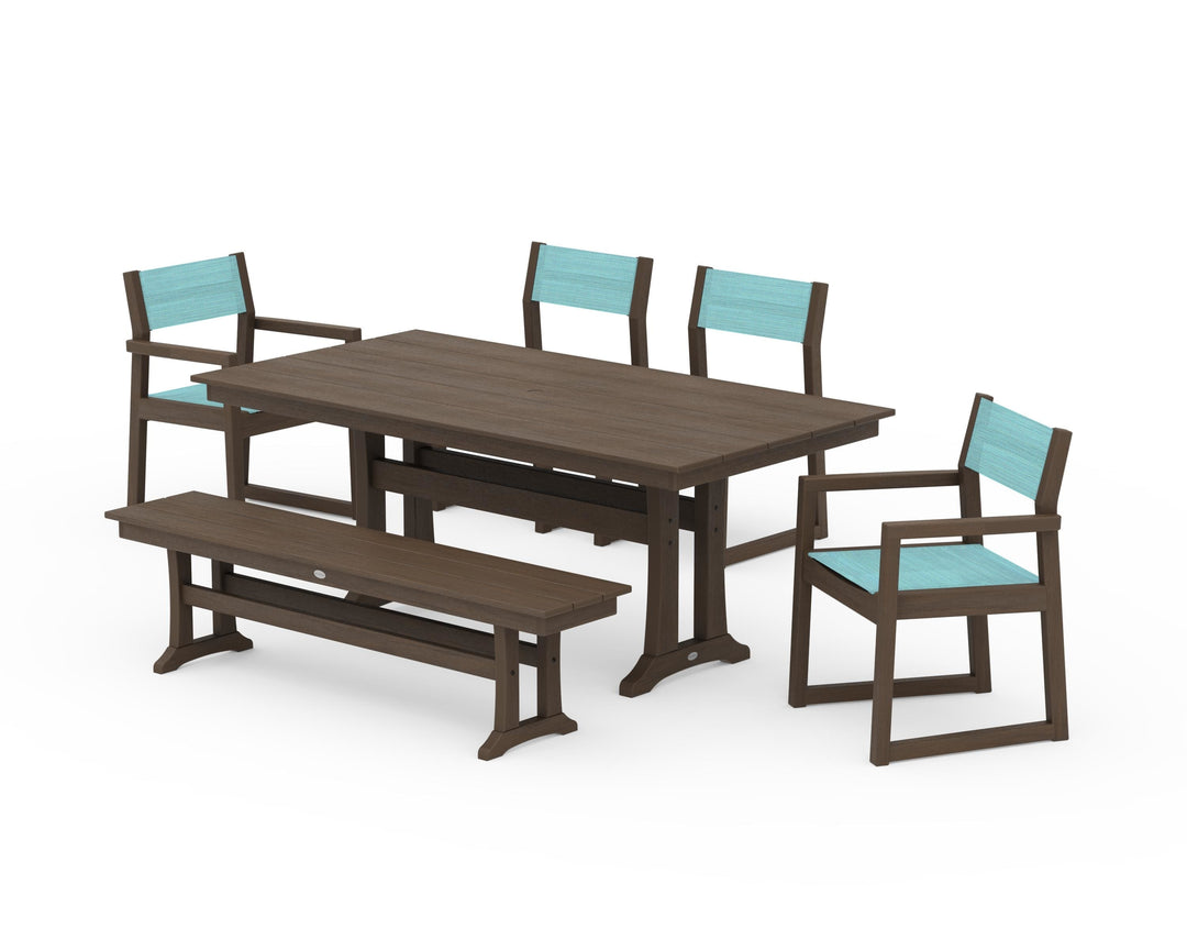 POLYWOOD® EDGE Sling 6-Piece Farmhouse Dining Set With Trestle Legs