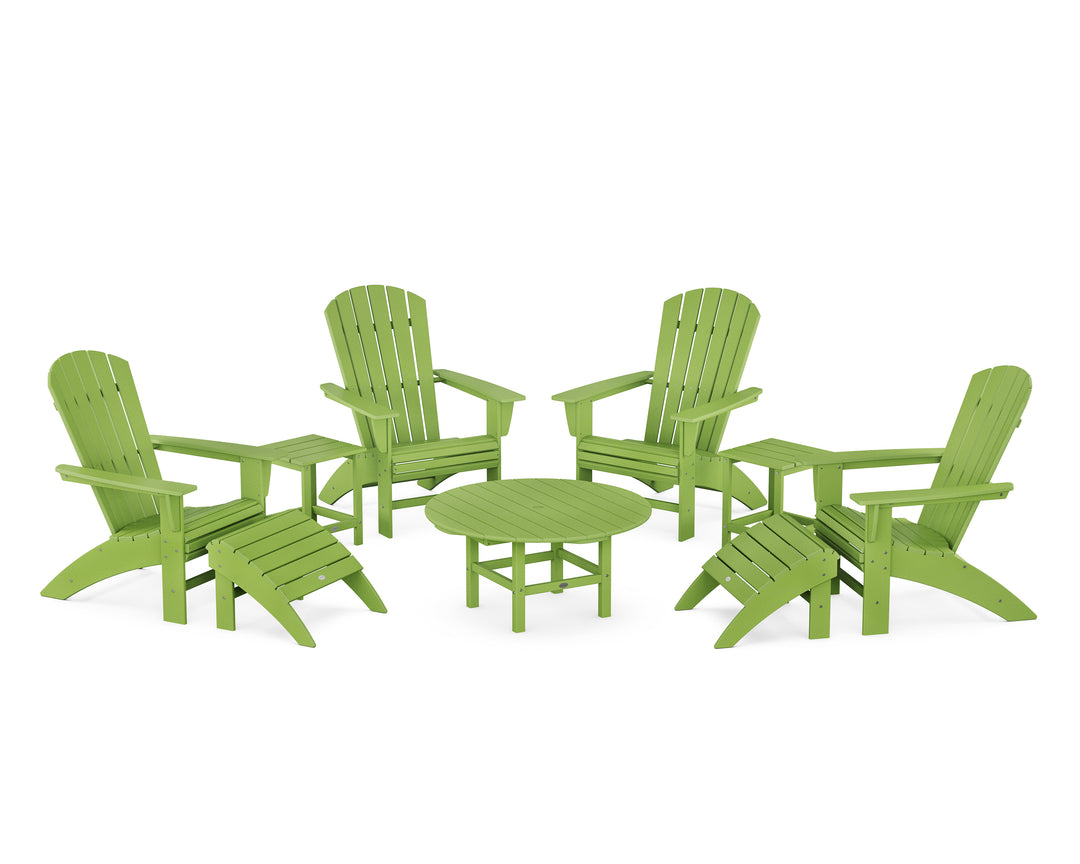 POLYWOOD® Nautical Curveback Adirondack Chair 9-Piece Conversation Set