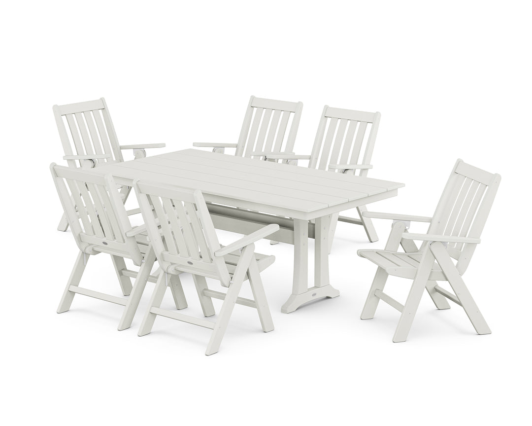 POLYWOOD® Vineyard Folding Chair 7-Piece Farmhouse Dining Set with Trestle Legs