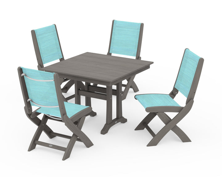 POLYWOOD® Coastal Folding Side Chair 5-Piece Farmhouse Dining Set With Trestle Legs